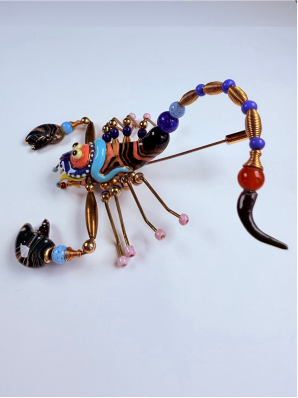 Cynthia Chuang Jewelry 10 Scorpion Insect Porcelain Glass Stick Pin Brooch 3.75" - Picture 4 of 10